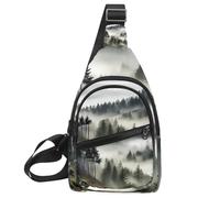 Misty Pine Forest on The Mountain Slope in a Nature Reserve - Bolso cruzado con correa de hombro ajustable, bolsa de hombro para hombres y mujeres, mochila bandolera para viajes, ciclismo, trabajo,