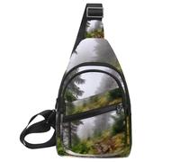 Misty Pine Forest on The Mountain Slope in a Nature Reserve - Bolso cruzado con correa de hombro ajustable, bolsa de hombro para hombres y mujeres, mochila bandolera para viajes, ciclismo, trabajo,