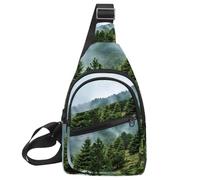 Misty Pine Forest on The Mountain Slope in a Nature Reserve - Bolso cruzado con correa de hombro ajustable, bolsa de hombro para hombres y mujeres, mochila bandolera para viajes, ciclismo, trabajo,