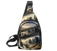 Misty Pine Forest on The Mountain Slope in a Nature Reserve - Bolso cruzado con correa de hombro ajustable, bolsa de hombro para hombres y mujeres, mochila bandolera para viajes, ciclismo, trabajo,
