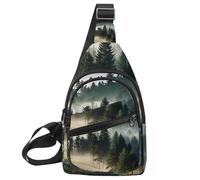 Misty Pine Forest on The Mountain Slope in a Nature Reserve - Bolso cruzado con correa de hombro ajustable, bolsa de hombro para hombres y mujeres, mochila bandolera para viajes, ciclismo, trabajo,