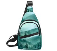 Misty Pine Forest on The Mountain Slope in a Nature Reserve - Mochila bandolera ajustable para viajes, senderismo, Multicolor 04, 11.8x7x1.5in/30x18x4cm
