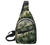 Misty Pine Forest on The Mountain Slope in a Nature Reserve - Mochila bandolera ajustable para viajes, senderismo, Multicolor 15, 11.8x7x1.5in/30x18x4cm