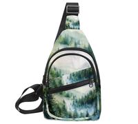 Misty Pine Forest on The Mountain Slope in a Nature Reserve - Mochila bandolera ajustable para viajes, senderismo, Multicolor 02, 11.8x7x1.5in/30x18x4cm
