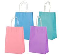 MISU Bolsas de papel para recuerdos de fiesta, bolsas de regalo de papel kraft con asa, pequeñas, 8.3 x 5.9 x 3.2 pulgadas, paquete de 16 (morado, rosa, azul, verde azulado)