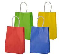 MISU Bolsas de papel para recuerdos de fiesta, bolsas de regalo de papel kraft con asa, pequeñas, 8.3 x 5.9 x 3.2 pulgadas, paquete de 16 (rojo, azul, amarillo, verde)