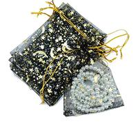MISUVRSE 100 unids/set cordón boda favores bolsas luna estrella organza joyería regalo bolsa de caramelo 9x7cm 3 5x2 8 pulgadas joyería viaje caso, talla única, como se describe