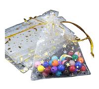 MISUVRSE 100 unids/set cordón boda favores bolsas luna estrella organza joyería regalo bolsa de caramelo 9x7cm 3 5x2 8 pulgadas joyería viaje caso, talla única, como se describe