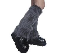 MISUVRSE Calentadores de piernas peludos térmicos para mujer, calentadores de piernas estéticos punk difusos, fundas para botas, calcetines sin pies, ropa de calle, mangas de calcetines de felpa para