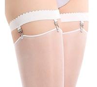 MISUVRSE Liguero elástico antideslizante para mujer, liguero alto hasta el muslo con clip para las piernas, liguero antideslizante, blanco, Talla única