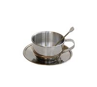 MISUVRSE Tazas de café aisladas de acero inoxidable con cuchara y platillo, tazas de café de doble pared, tazas de café retro inastillables
