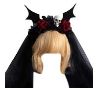 MISUVRSE Velo de fiesta de Halloween, cinta de pelo gótica con flores de rosas para cosplay, accesorio para fiestas de disfraces, accesorios para fiestas de máscaras, accesorio para disfraz de