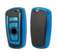 Misuyue Funda para llave de coche B-MW 1 3 4 5 6 7 Series X3 X4 M5 M6 GT3 GT5 F10 F12 F20 F25 F30, 4 Botones Cuero y TPU, Azul