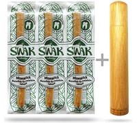 MISWAK Siwak + estuche de bambú, cepillo de dientes de madera 100% natural, con minerales naturales y cristales de yeso finos para dientes limpios y blancos, 3 Miswak + 1 estuche de bambú, vegano