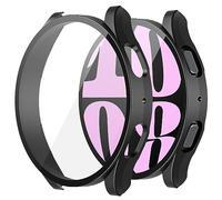 Misxi 2 Piezas Funda Rígida de PC con Cristal Templado para Samsung Galaxy Watch 6 40mm, Carcasa Protectora Completa con Protector de Pantalla para Galaxy Watch 6, Negro
