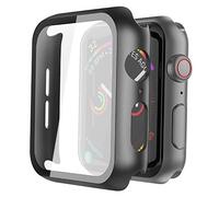 Misxi Negro Funda Apple Watch SE 3 / SE 2 / SE/Serie 6 /Series 5 / Serie 4 44mm con Protector de Pantalla Cristal Templado [2-Piezas], HD Protección Completa Carcasa para iWatch - Negro