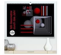 Mit Geometrie durch das Jahr (hochwertiger Premium Wandkalender 2026 DIN A2 quer), Kunstdruck in Hochglanz: Raumtiefe, Geometrie und die Farben ROT, WEISS, SCHWARZ