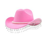 Mit Strasssteinen Verzierter Damen Cowboy Hut - Extravaganter Hut Mit Breiter Krempe Als Kopfschmuck, Funken Western Cowboyhut mit Perlen - Für Feiertagsfeier Cosplay Fotoshooting Party Karneval