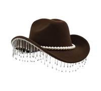 Mit Strasssteinen Verzierter Damen Cowboy Hut - Extravaganter Hut Mit Breiter Krempe Als Kopfschmuck, Funken Western Cowboyhut mit Perlen - Für Feiertagsfeier Cosplay Fotoshooting Party Karneval