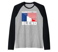 Mitad Francesa Mitad Americana Bandera de Estados Unidos Francia Americana Camiseta Manga Raglan