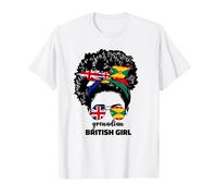 Mitad Gran Bretaña Y Granada Británica Reino Unido Bandera Chica Afro Camiseta