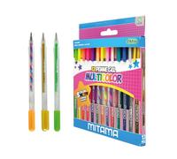 Mitama Bolígrafos de gel Glitter, Fluo y Rainbow - Estuche de 13 piezas: 5 colores brillantes, 5 colores neón y 3 colores Rainbow - Punta de 1 mm con tinta de gel deslizante