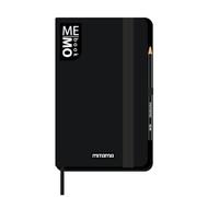 Mitama Cuaderno grande negro - Memo Book - Notebook - Tapa Soft Touch - Bolsillo interior + Lápiz incluido - Hojas a rayas - 13 x 21 cm