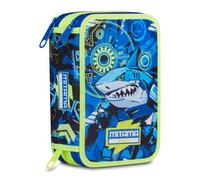 Mitama Estuche escolar con 3 compartimentos, Cybershark, contenido 47 piezas, completo de lápices, rotuladores, portalápices escuela primaria niño
