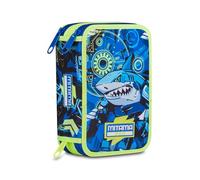 Mitama Estuche escolar con 3 compartimentos, Cybershark, contenido 47 piezas, completo de lápices, rotuladores, portalápices escuela primaria niño