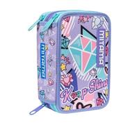 Mitama Estuche escolar con 3 compartimentos, doble diamante, con rotuladores, lápices, ceras, etc., multicolor, Talla única