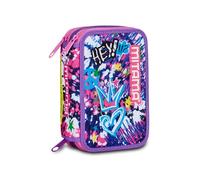 Mitama Estuche Escolar con 3 Compartimentos, Hey Dye, Contenido 47 Piezas, Completo de lápices, rotuladores, portalápices Escuela Primaria niña, Violeta, Talla única, Estuche con 3 Cremalleras