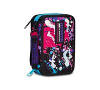 Mitama Estuche Escolar con 3 Compartimentos, Super Triple Color Splash Girl, Contenido 50 Unidades, Completo de lápices, rotuladores, portalápices Escuela Primaria niña, Negro, Talla única, Estuche