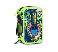 Mitama Estuche Escolar con 3 Compartimentos, Super Triple Fluo Monster, Contenido 50 Unidades, Incluye lápices, rotuladores, portalápices Escuela Primaria niño, Verde, Talla única, Estuche con 3