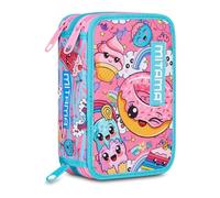 Mitama Estuche Escolar con 3 Compartimentos, Sweet Donuts, con rotuladores, lápices, Ceras, etc.