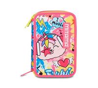 Mitama - Estuche Escolar con 3 Compartimentos, Triple CATROCK, Contenido de 47 Piezas, con lápices, marcadores, portabolígrafos de Escuela Primaria niña, Fucsia, Moderno, Fucsia, Moderno