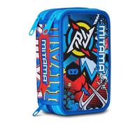 Mitama Estuche Escolar con 3 Compartimentos, Triple Mysterous Warriors, Contenido 47 Piezas, Completo de lápices, rotuladores, portalápices Escuela Primaria niño, Turquesa, Talla única, Estuche con 3