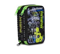 Mitama Estuche Escolar con 3 Compartimentos, Triple Road To Win, Contenido 47 Piezas, Completo de lápices, rotuladores, portalápices Escuela Primaria niño, Negro, Talla única, Estuche con 3
