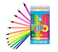 Mitama - Lápices fluorescentes - Paquete de 12 lápices de colores - Lápices lacados Fluo - Mina con trazo grande 3,3 mm - Ideal para dibujar, resaltar - Colores escolares - Pasteles Estuche escolar
