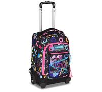 Mitama M-Power MusicLove - Mochila con ruedas retráctiles, para niños y niñas, bolsillo para botella, doble uso, gran capacidad, color negro