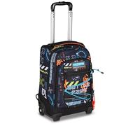 Mitama M-Power SpaceBattle - Mochila con ruedas retráctiles, para niños y niñas, bolsillo para botella, doble uso, gran capacidad, color negro
