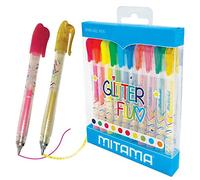 Mitama - Mini bolígrafo de gel con purpurina y neón, 10 unidades, punta de 1 mm con capucha, en Pet Box, multicolor