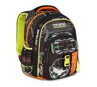 Mitama Mochila Escolar Fluo Battle, New Plus, Triple Compartimento, Bolsillos Porta Botella, Correas ergonómicas, Escuela Primaria niño, Mediana