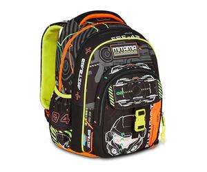 Mitama Mochila Escolar Fluo Battle, New Plus, Triple Compartimento, Bolsillos Porta Botella, Correas ergonómicas, Escuela Primaria niño, Mediana