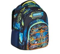 Mitama Mochila escolar primaria M-Power UrbanEvo, triple compartimento, para niños y niñas, bolsillo porta botella, respaldo acolchado, azul