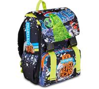 Mitama Mochila Escolar Triple Compartimento Disco Space, Negro, Bolsillo Porta Botella, niño, Escuela Primaria, Extensible