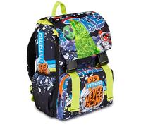 Mitama Mochila Escolar Triple Compartimento Disco Space, Negro, Bolsillo Porta Botella, niño, Escuela Primaria, Extensible