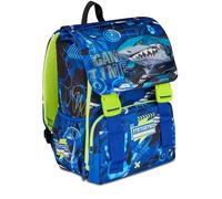 Mitama Mochila extensible con 4 cremalleras, Cybershark, azul, gran capacidad, bolsillo para botella, doble compartimento, respaldo preformado, niño, escuela primaria