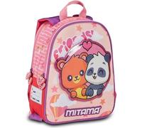 Mitama Mochila Spinny guardería, reversible con doble gráfico, con bolsillo lateral para botella, rosa, para niñas, escuela y tiempo libre