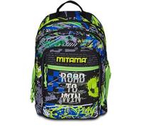 Mitama Mochila Triple Compartimientos ROAD TO WIN con Bosillo Frontal, Verde y Negro, Escuela Primaria y Tiempo Libre, para Niños y Adolescentes