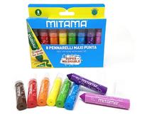 Mitama - Rotuladores Maxipunta Super Lavables - Estuche de 8 rotuladores - Punta maxi (1-8 mm)- Mango ergonómico - Colores Escolar - Lápices Estuche escolar